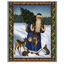 Father Christmas in Blue Tapestry Throw Blanket | pc5705-T