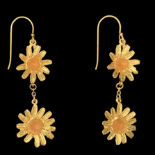 Golden Butter Daisy 2 Flower Drop Wire Earrings | Nature Jewelry | SS3435BZ