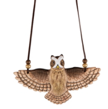 Carved Wood Horned Owl Pendant Necklace | GIINEC70638