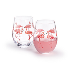  Set of 2 Flamingo Stemless Wine Glasses | TC54627