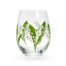 Set of 4 Hand Painted Lily of the Valley Handblown Stemless Wine Glasses | TC54532