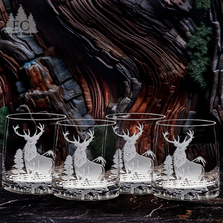 Mountain Elk Etched Crystal 11 oz Oval Glass Set of 4 | EC660-NA-45/4