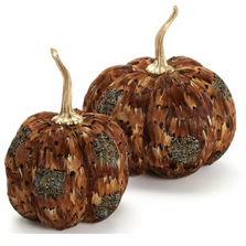 Set of 2 Handmade Pheasant Feather Pumpkins | TC82324