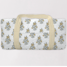 Handmade Large Claire Yellow Floral Quilted Weekender Duffle Bag | IMHCLAIREYELLOWFLORALWEEKENDER