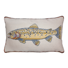 Swimming Brown Trout Needlepoint Down Throw Pillow | Michaelian Home | MICNCU849