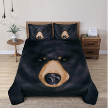 Black Bear Face Faux Mink Bedding Set | DUKDQMP24095