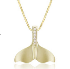 14K Gold Diamond Whale Tail Pendant Necklace | HTSSWP-135