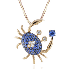  Blue Sapphire Crab Pendant Necklace in Yellow Gold | HTSSCP-36097/ BSD)