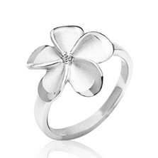 Sterling Silver Diamond Center Plumeria Ring | HTSPSR-13273