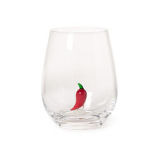 Set of 2 Hand Blown Jumbo Stemless Wine Glasses with Chili Peppers | TC55328