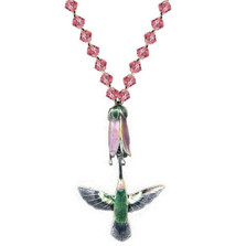 Hummingbird with Pink Flower Cloisonne Necklace | Bamboo Jewelry | BJ0014cyn