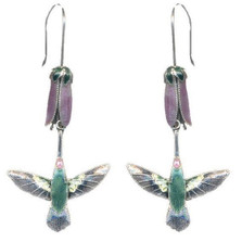 Hummingbird & Pink Flower Cloisonne Wire Earrings | Bamboo Jewelry | BJ0014e