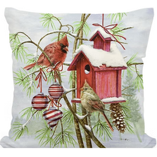 Red Birdhouse and Cardinal Pillow Indoor Outdoor Pillow | MCTC2503
