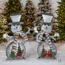 Set of 2 Galvanized Cookie Cutter Snowmen with Christmas Trees & Reindeer  | ZLZR190301-SET