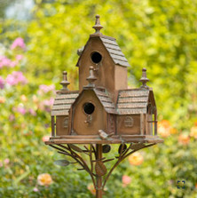 75.75" Tall Large Copper-Colored Multi-Home Iron Birdhouse Stake with Turets | ZLIZR205458