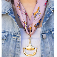 Equine Elegance 100% Silk Scarf in Soft Rose with choice of Gold or Silver Metal Horse-Bit | EKDSREquineElegance