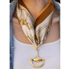 Snaffle and Chain 100% Silk Scarf with choice of Gold or Silver Metal Horse-Bit | EKDSnaffleandChain