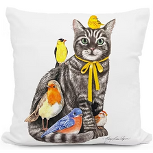 Cat with Birds Indoor Outdoor Pillow "Seriously?" | MCMLT2608