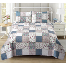 Blue with Roses Patchwork Quilt Set | DUKDQ24185