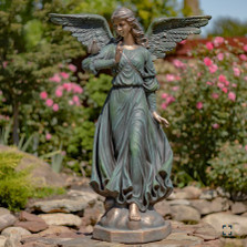 46" Tall Magnesium Angel Statue with Bird in Antique Bronze | ZLIZR343346-BZ