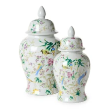 Bird & Blossom Chinoiserie Covered Temple Jar | TCBLF176