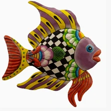 Painted Tropical Checker Fish Recycled Steel Drum Wall Art | LP2458
