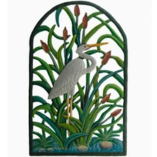 Painted Great Egret Recycled Steel Drum Wall Art | LP6060