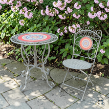 Three Piece Delightful Floral Mosaic Bistro Set in Antique Grey | ZLIZR250051-2-GYS
