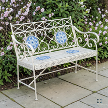 43" Long Montpellier Mosaic Metal Rectangular Garden Bench | ZLIZR250061-AW