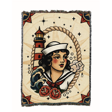 Handmade Sailor Girl "Sea Rose" Tapestry Throw Blanket | pc16658