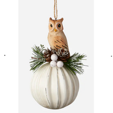 Hand Carved Wooden Owl on Glass Ornament | OHDNF0697 - Owl