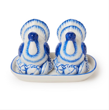 Blue and White Porcelain Turkey Salt and Pepper Shaker on Tray | TC82836