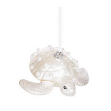 Blown Glass White Sea Turtle Ornament with Glass Pearls | GIIXORN80247
