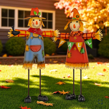 Set of 2 Assorted Iron Scarecrow Figurines "Mr. & Mrs. Scarecrow" | ZLIZR232068 - SET