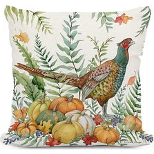 Fall Pumpkins and Pheasant Indoor Outdoor Pillow | MCSW2628
