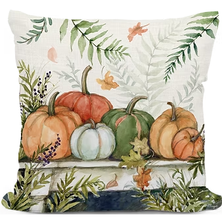 Pumpkin Table with Ferns Indoor Outdoor Pillow | MCSW2629
