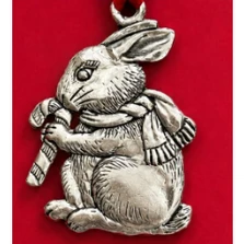 Boxed Handmade Candy Cane Rabbit Pewter Ornament | BSPCO-652