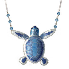 Blue Flatback Hatchling Turtle Cloisonne Large Necklace | Bamboo Jewelry | BJ0074ln