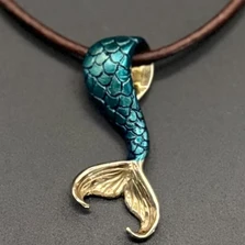 Bronze Mermaid Tail Pendant with Blue Patina | Nature Jewelry | ASJMERMAIDTAILBLUETOP