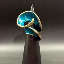 Bronze Rip Curl Wave Ring with Blue Patina | Nature Jewelry | ASJBRR1050-B