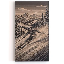 Engraved Birch Wood Panel of Skier in the Mountains | BEN5514-SKIER