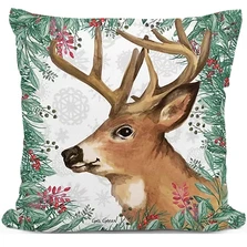 Deer with Winterberries Indoor Outdoor Pillow | MCGGR2603