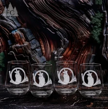 Set of 4 Fine Crystal Fox & Horn Fox Stemless Wine Glasses | EC673-NA-50/4
