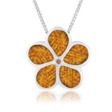 Sterling Silver Koa Plumeria Pendant | Nature Jewelry | HTSIKP-25284