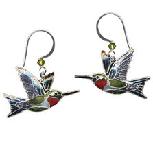 Ruby Throated Hummingbird Cloisonne Wire Earrings | Bamboo Jewelry | BJ0107e