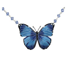 ★BLACKPURPLE★ 5P Blue Butterfly Necklace Butterfly Necklace | Blue Morpho | Bamboo Jewelry | Cloisonne