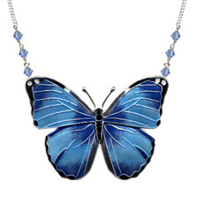 Blue Morpho Butterfly Cloisonne Small Necklace | Bamboo Jewelry | bj0168sn