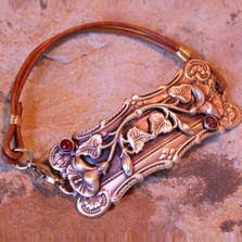 Pansy Solid Brass Rawhide Rockband Bracelet | Elaine Coyne Jewelry | ECGNB128rb