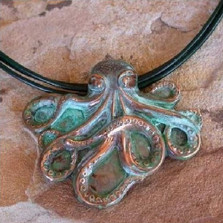 Octopus Verdigris Brass Pendant Necklace | Elaine Coyne Jewelry | ECGOCP49pd