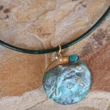 Dolphin Verdigris Brass Necklace | Elaine Coyne Jewelry | ECGPL1741pd